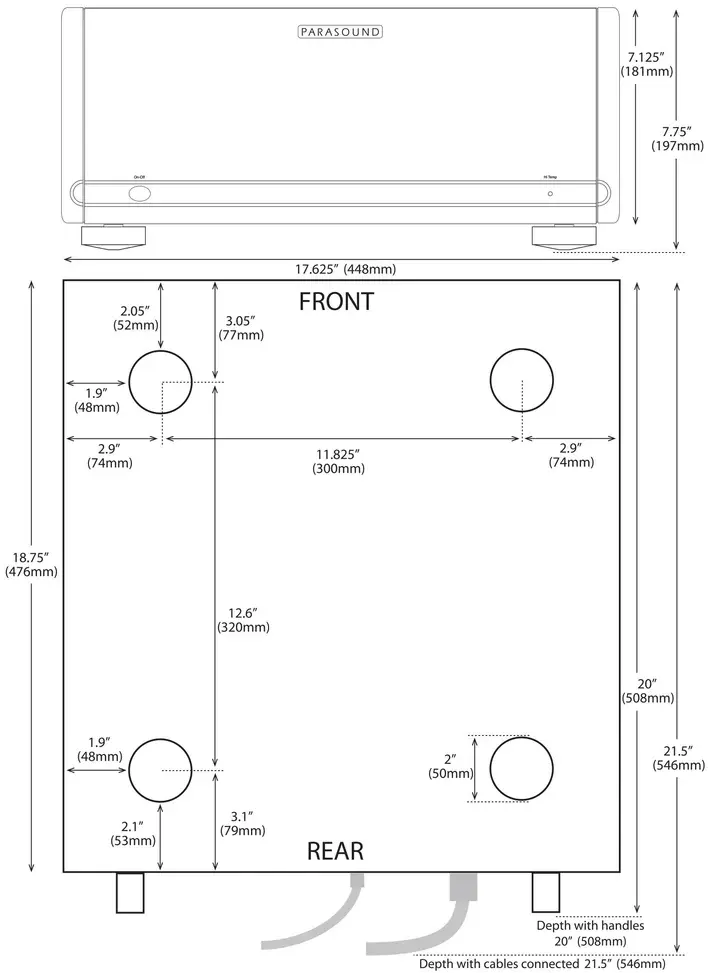 Parasound HALO A21+_4U_Chassis_dimensions_with_FP.webp